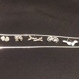 Silver and black earrings with silver necklace